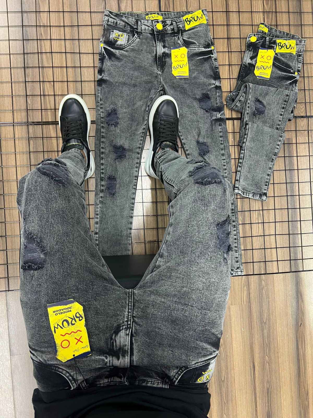 Calça Jogador Original Brow Jeans Cinza Com Rasgo