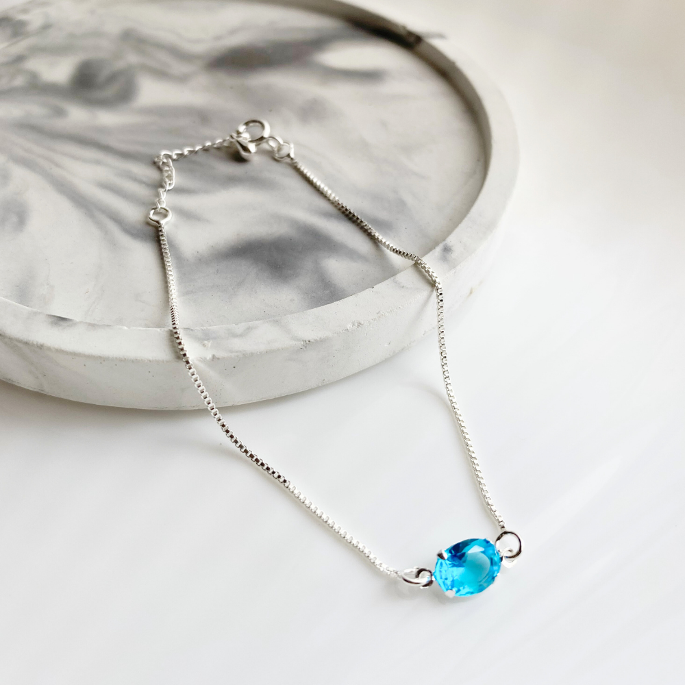 Pulseira Serena Pingente Oval Azul Banhada a Prata