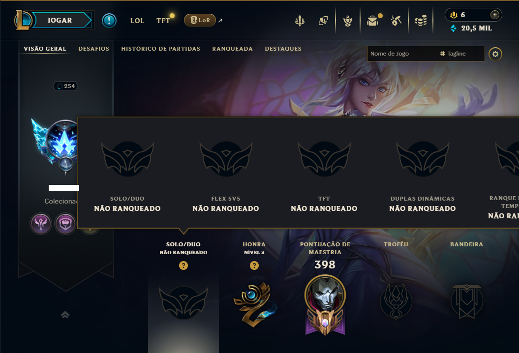 Unranked com 140 Champs e 202 Skins +1 Prestigio