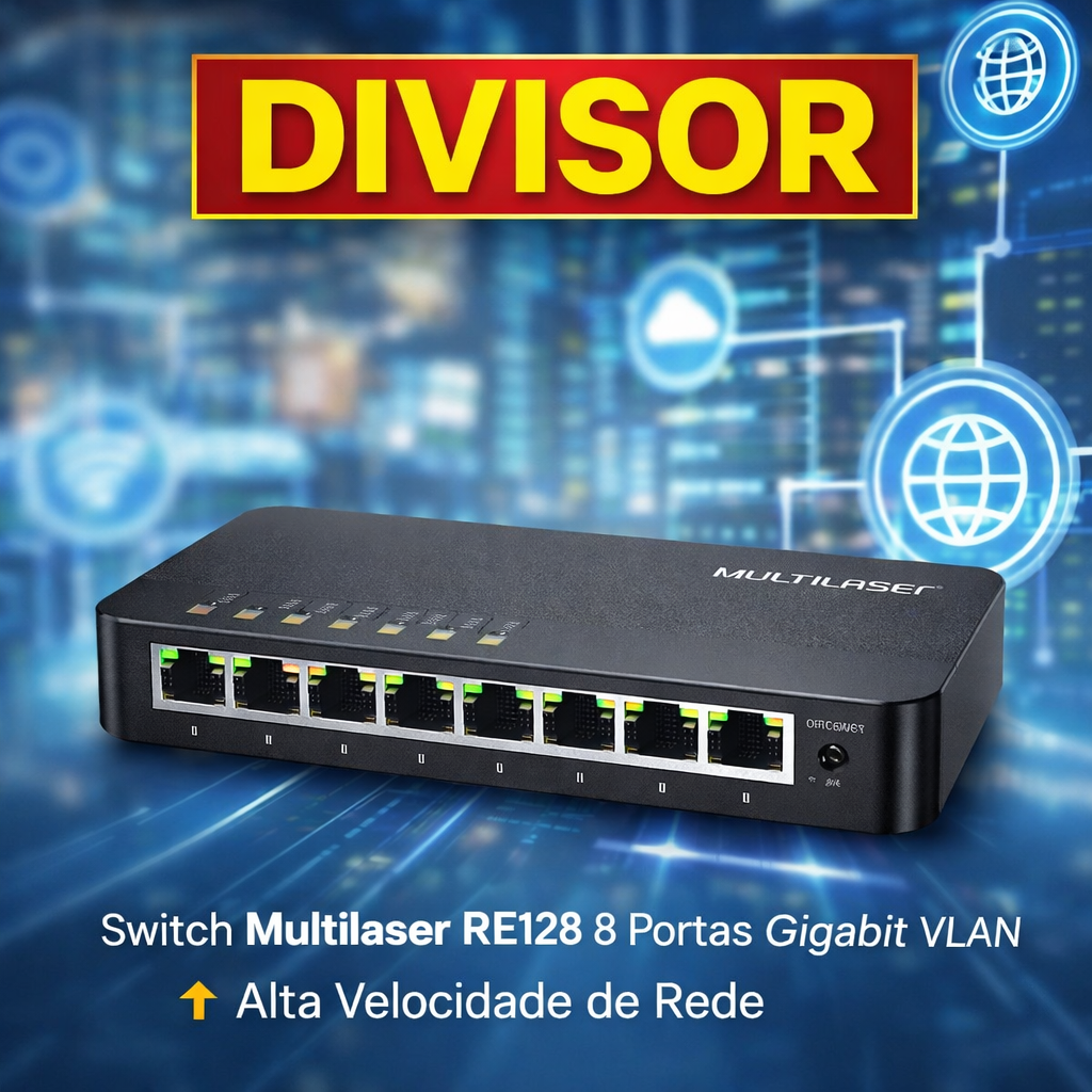 Switch Multilaser RE128 8 portas 10/100/1000 Mbps