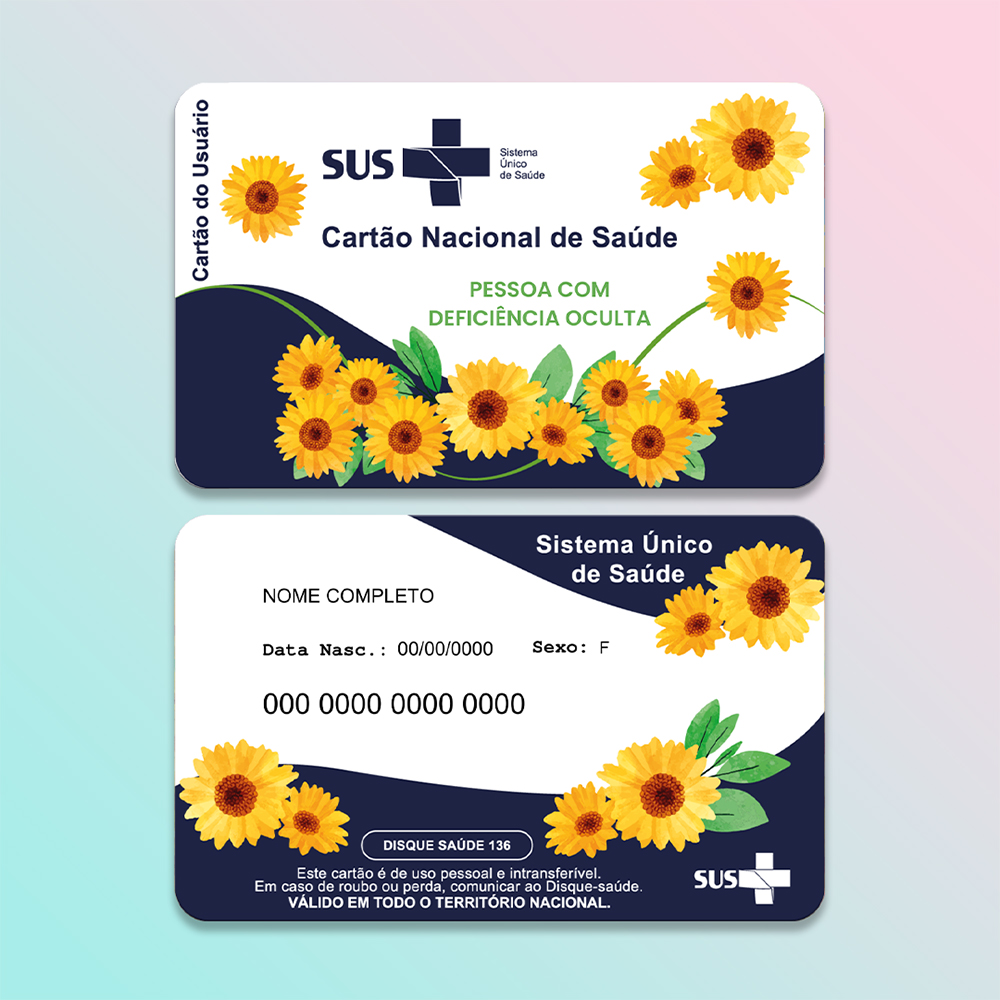 Modelo Editável Canva - Cartão do SUS Girassol Jardim (Azul)