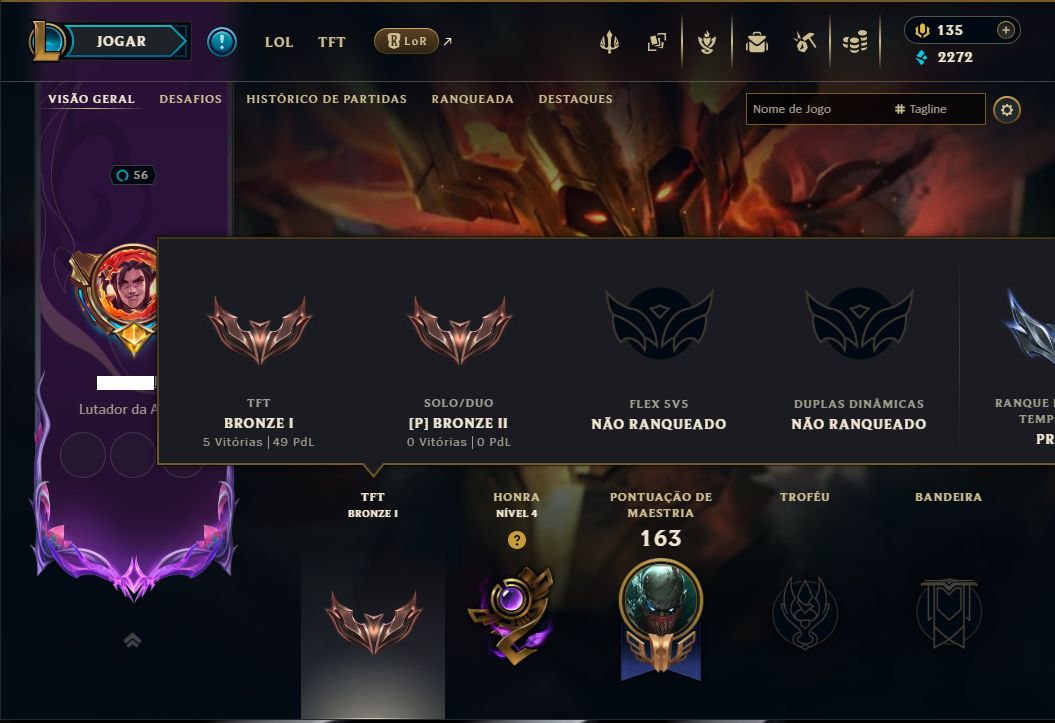 Bronze 2 com 115 Champs e 46 Skins +1 Rara +2 Prestigios