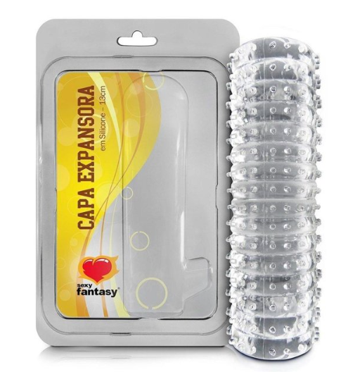 CAPA PENIANA EXPANSORA EM SILICONE VAZADA COR TRANSPARENTE - 13 CM