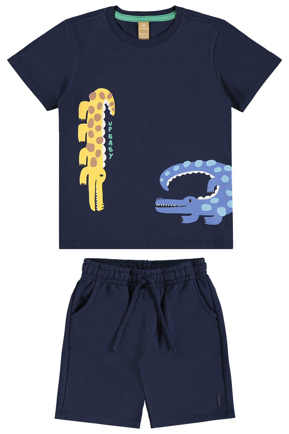 Conjunto Crocodilo Infantil com Camiseta e Bermuda (Azul Marinho) Up Baby