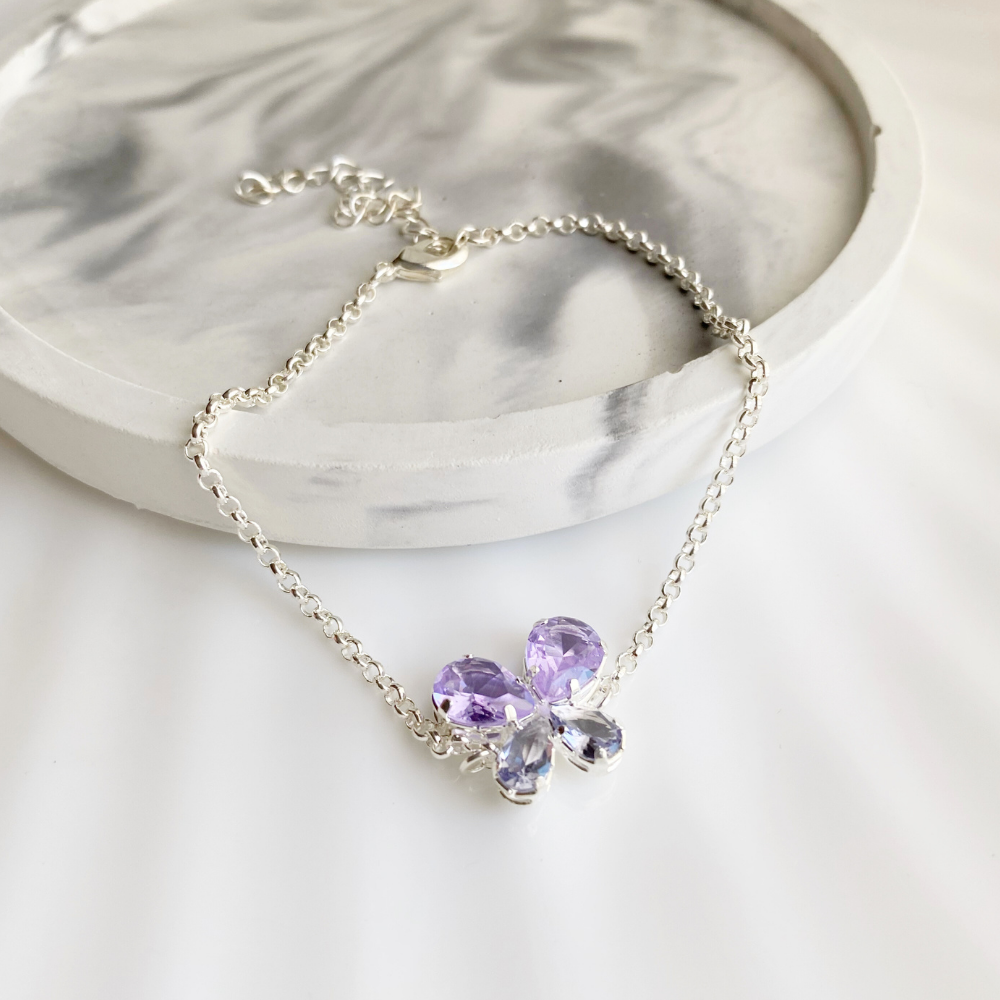 Pulseira Borboleta Lilás Banhada a Prata