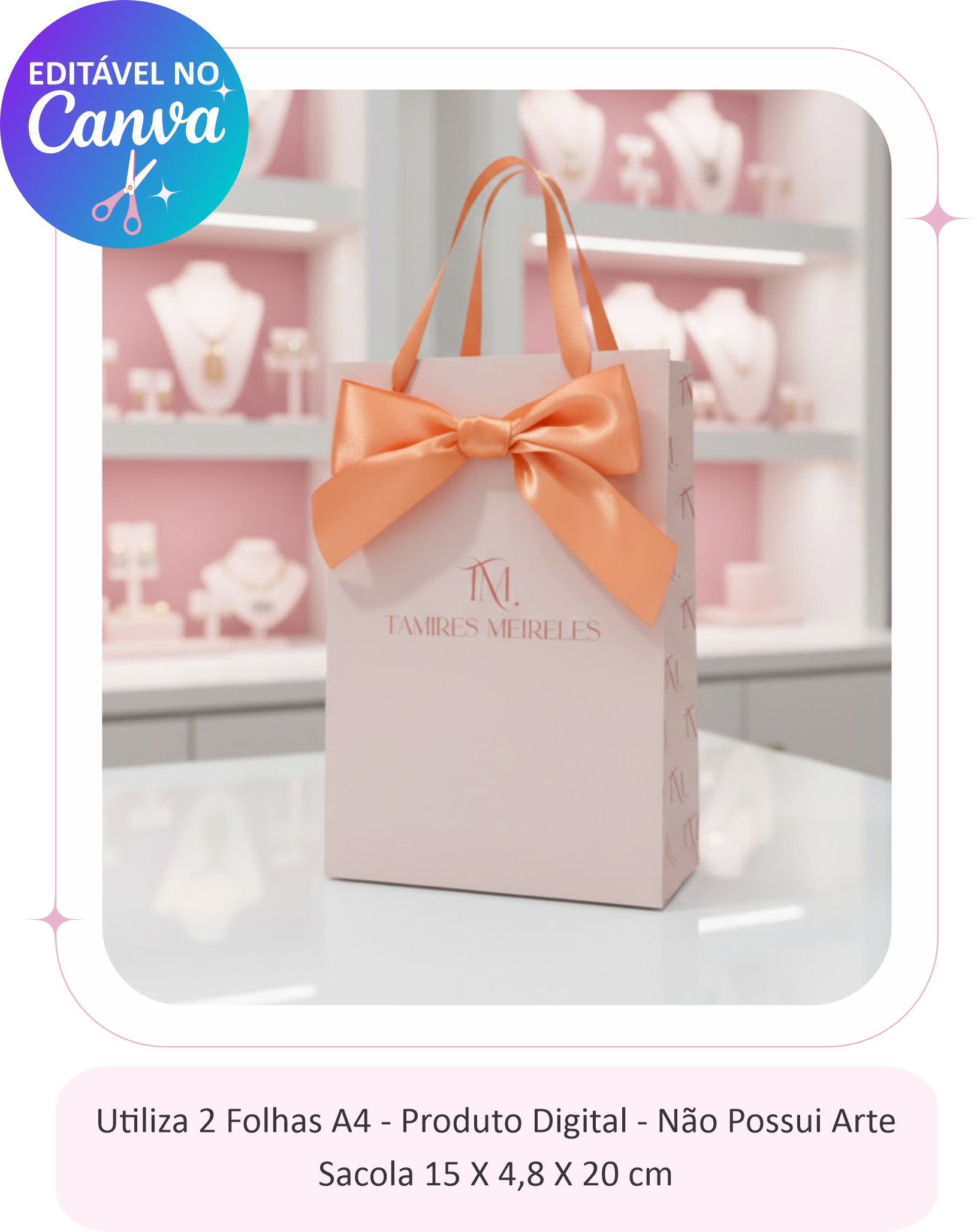 Molde Digital de Embalagem para presentes | Sacola 15 X 4,8 X 20 cm