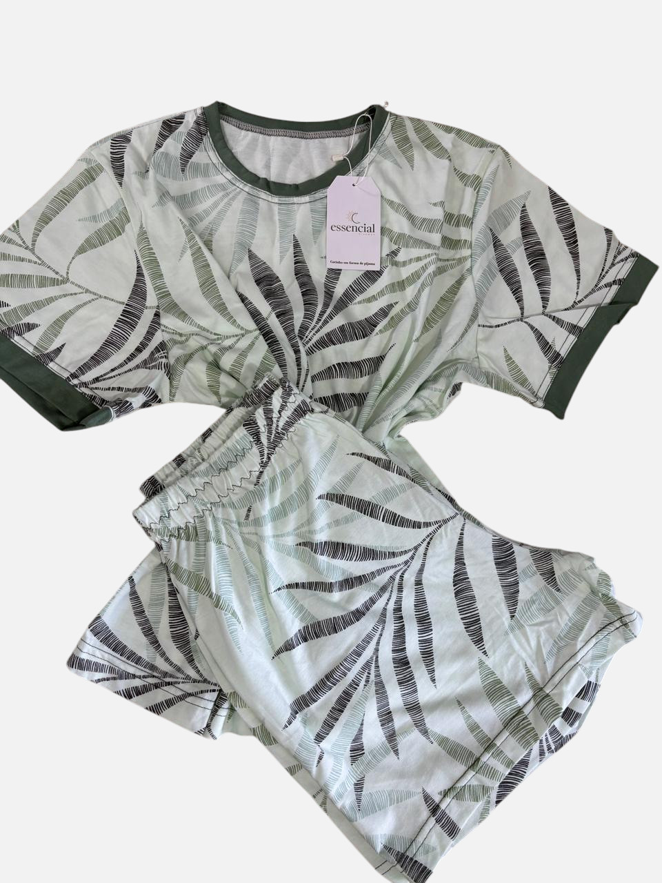 Pijama manga curta com shorts meia malha algodão verde