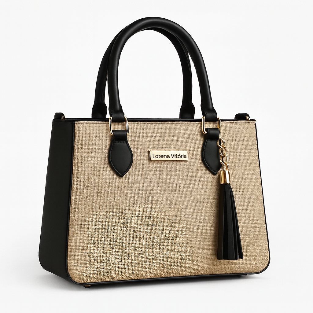 Bolsa Feminina Lorena Vitória Palha Chic Alça Dupla (Mão + Transversal)