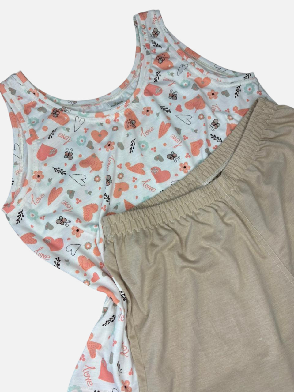 Pijama regata e shorts malha PV florzinhas