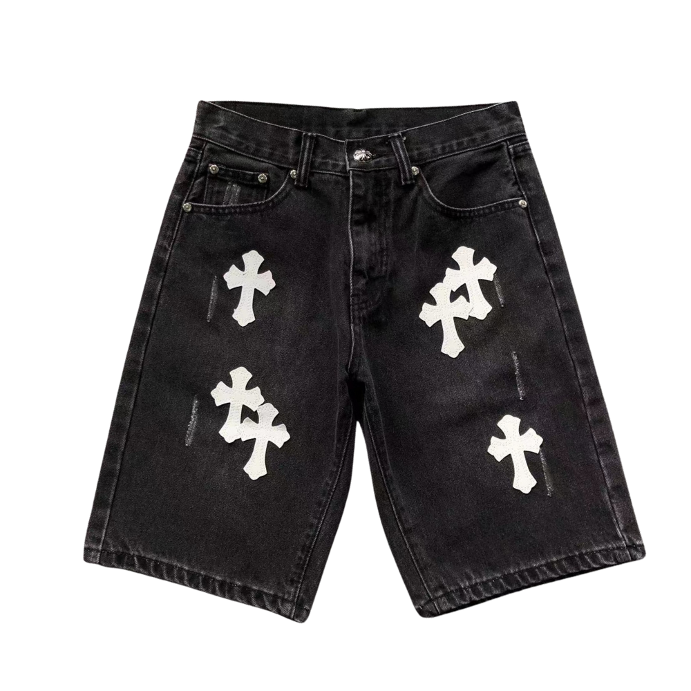 BERMUDA CHROME HEARTS CROSS WHITE JEANS BLACK