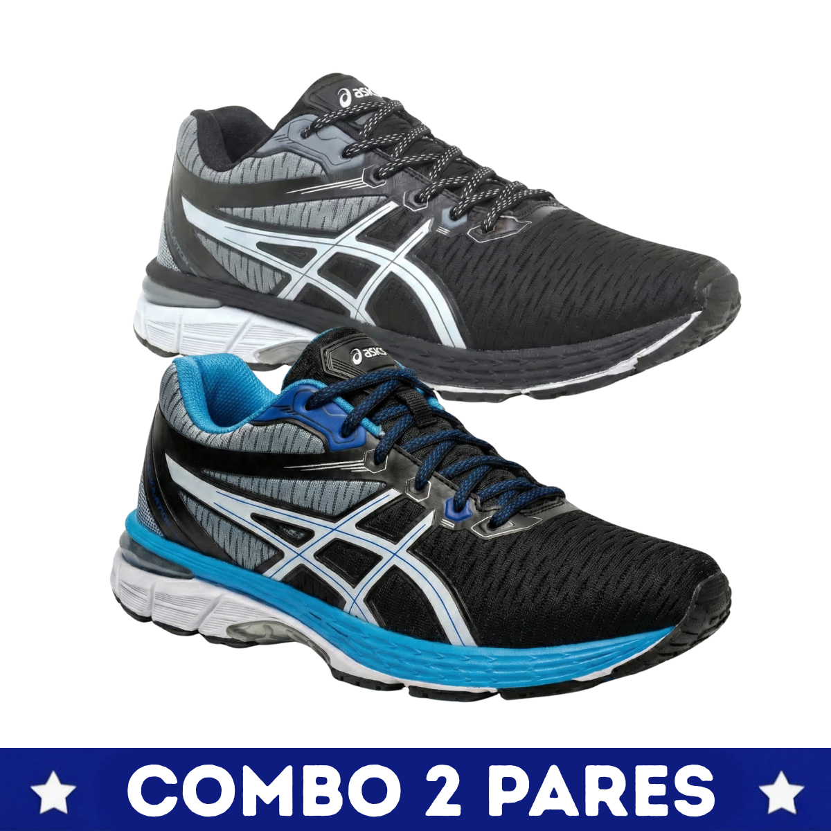 2 Pares Asics Revelation Preto e Azul