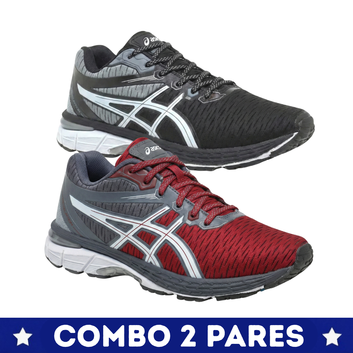 2 Pares Asics Revelation Preto e Vinho