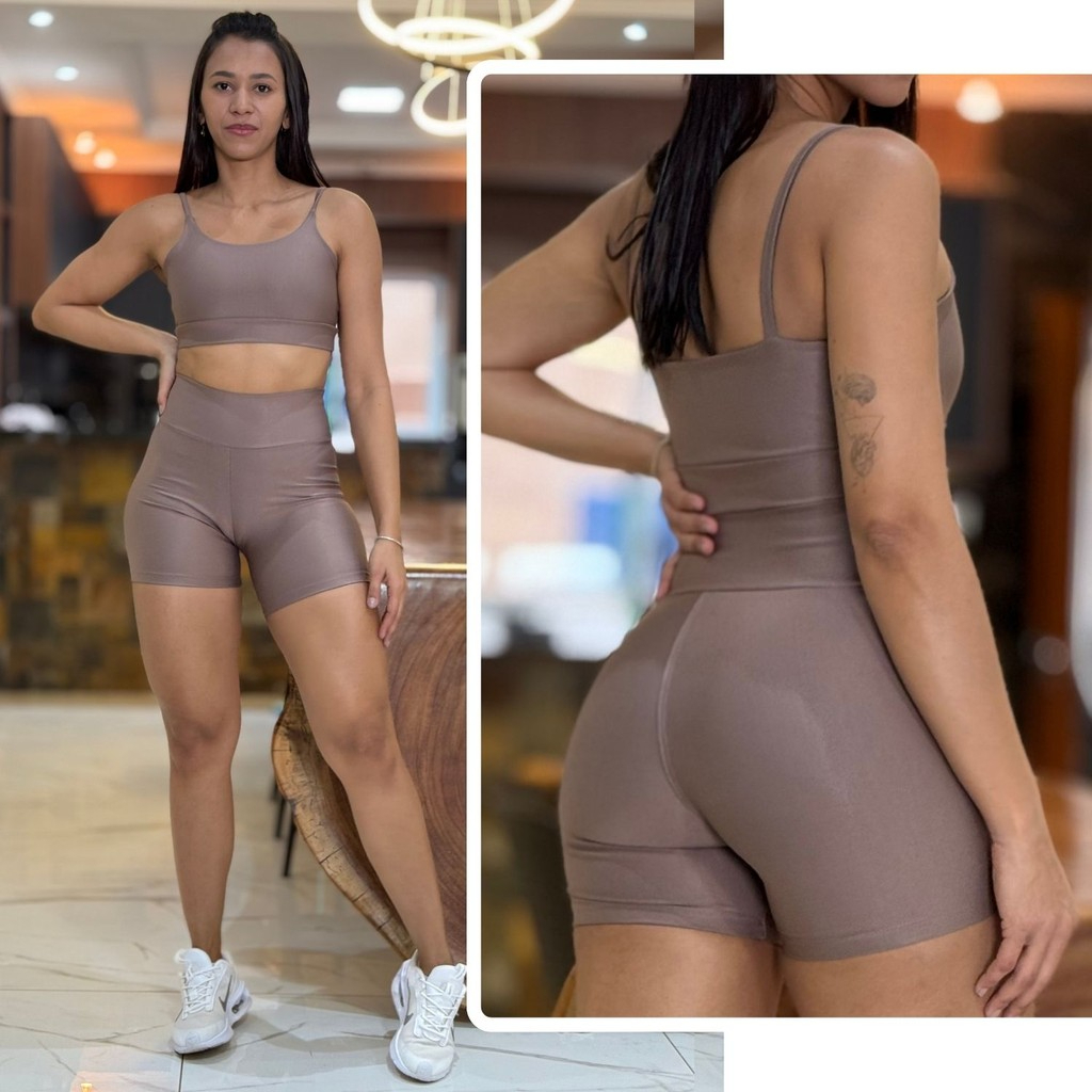 Conjunto de Academia Feminino Short + Top com Zero Transparência e Cintura Alta