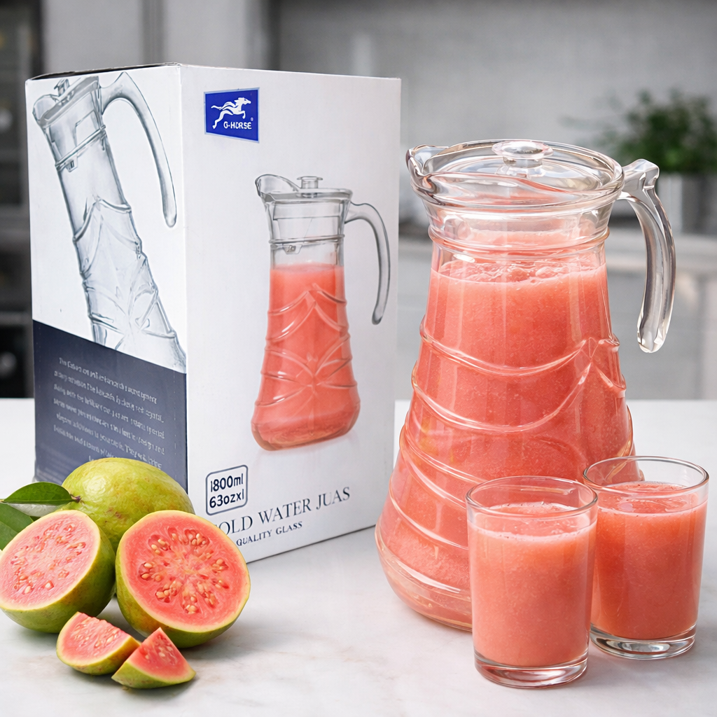 Jarra de Vidro 1,8L com Tampa Transparente Para Suco, Água e Bebidas