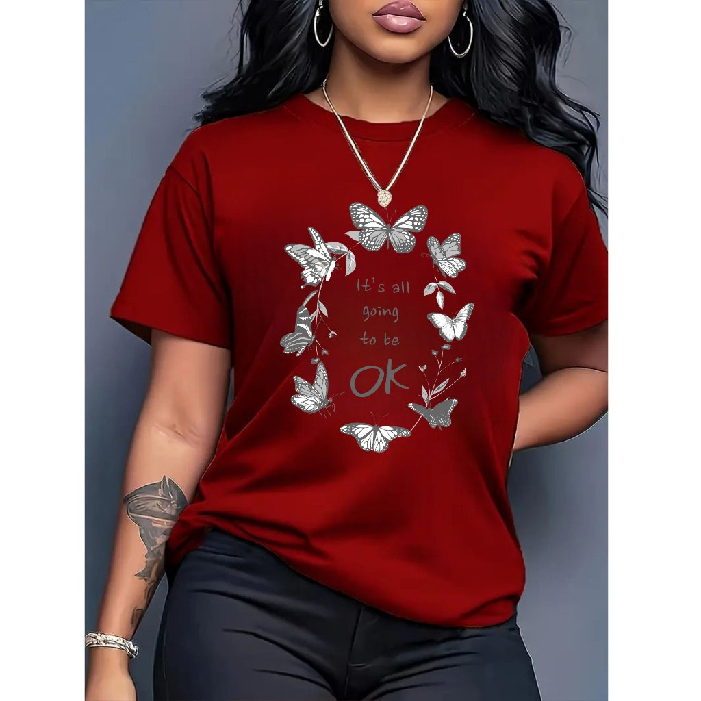 Camiseta Feminina Frase Borboletas Manga Curta