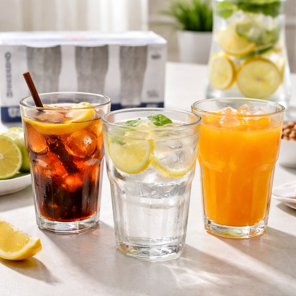 Jogo Kit 3 Copos De Vidro 350ml Suco Água Refrigerante Moderno