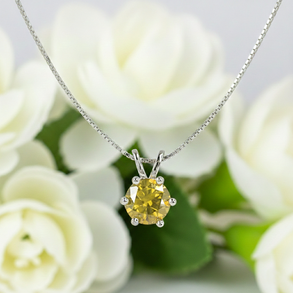 Colar ponto de luz com Moissanite amarela de 1.0ct - Prata com banho de Ródio - Cód.C16