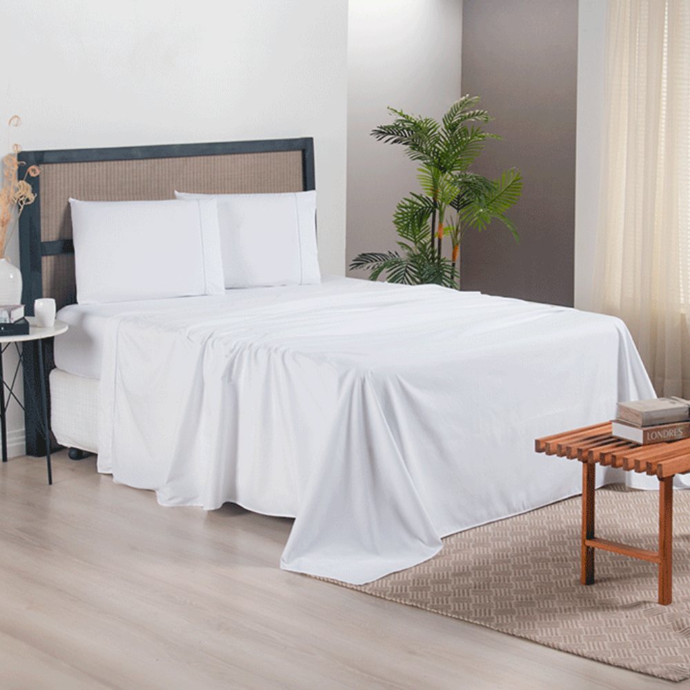 Jogo de Lençol Casal Ponto Palito Micropercal 300 Fios Versatile Completo 4 Pçs