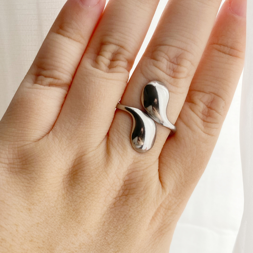 Anel Elisa Duas Gotas Regulável Aço Inox Prata