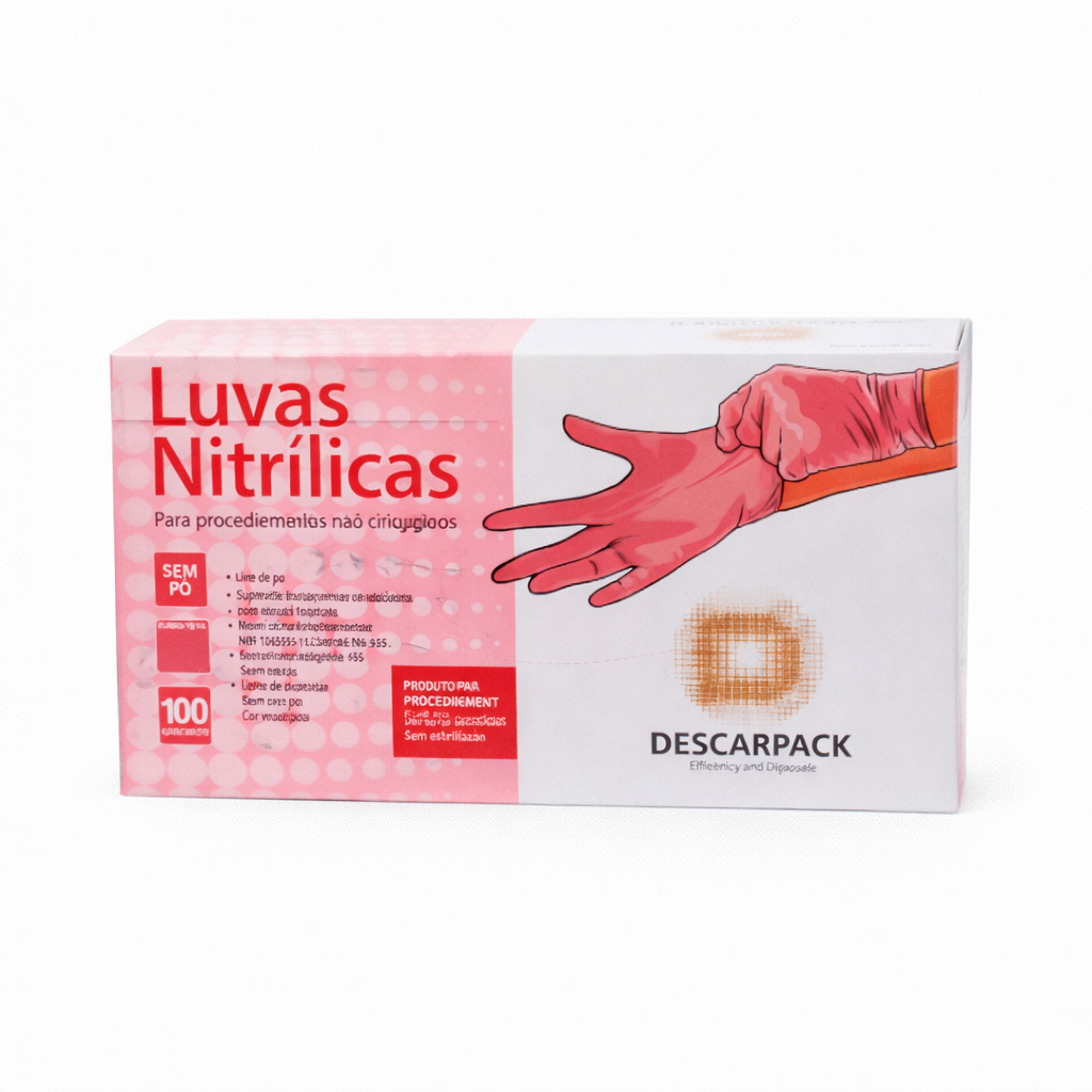 Luva Nitrílica Rosa (Sem Pó) Descarpack - 100 unidades