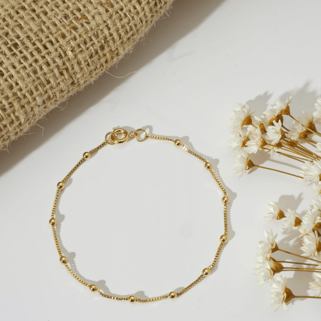 Pulseira Feminina Folheada A Ouro 18k Com Bolinhas Semijoia
