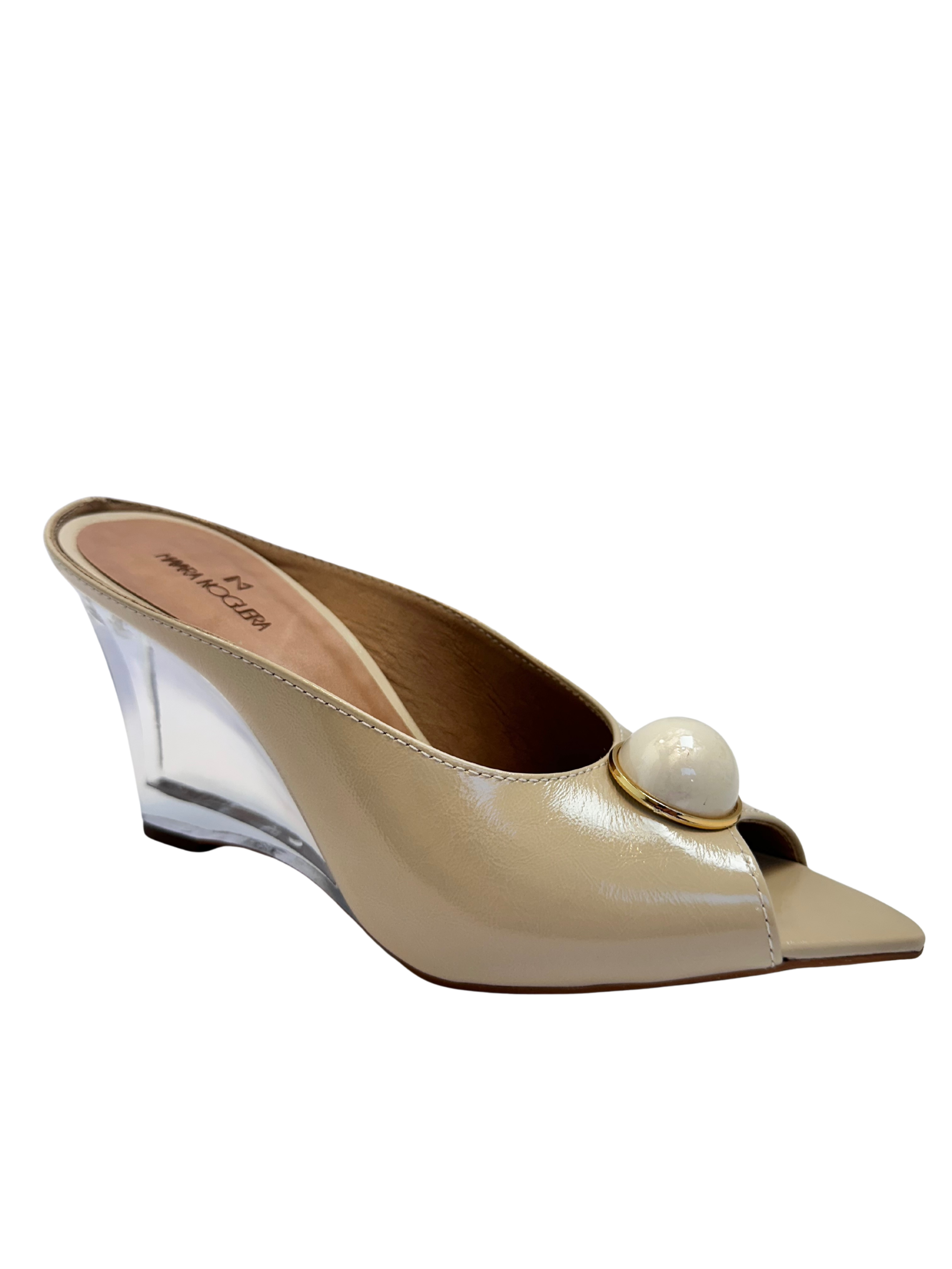 Mule Off White com Esfera Perolada e Aro Dourado