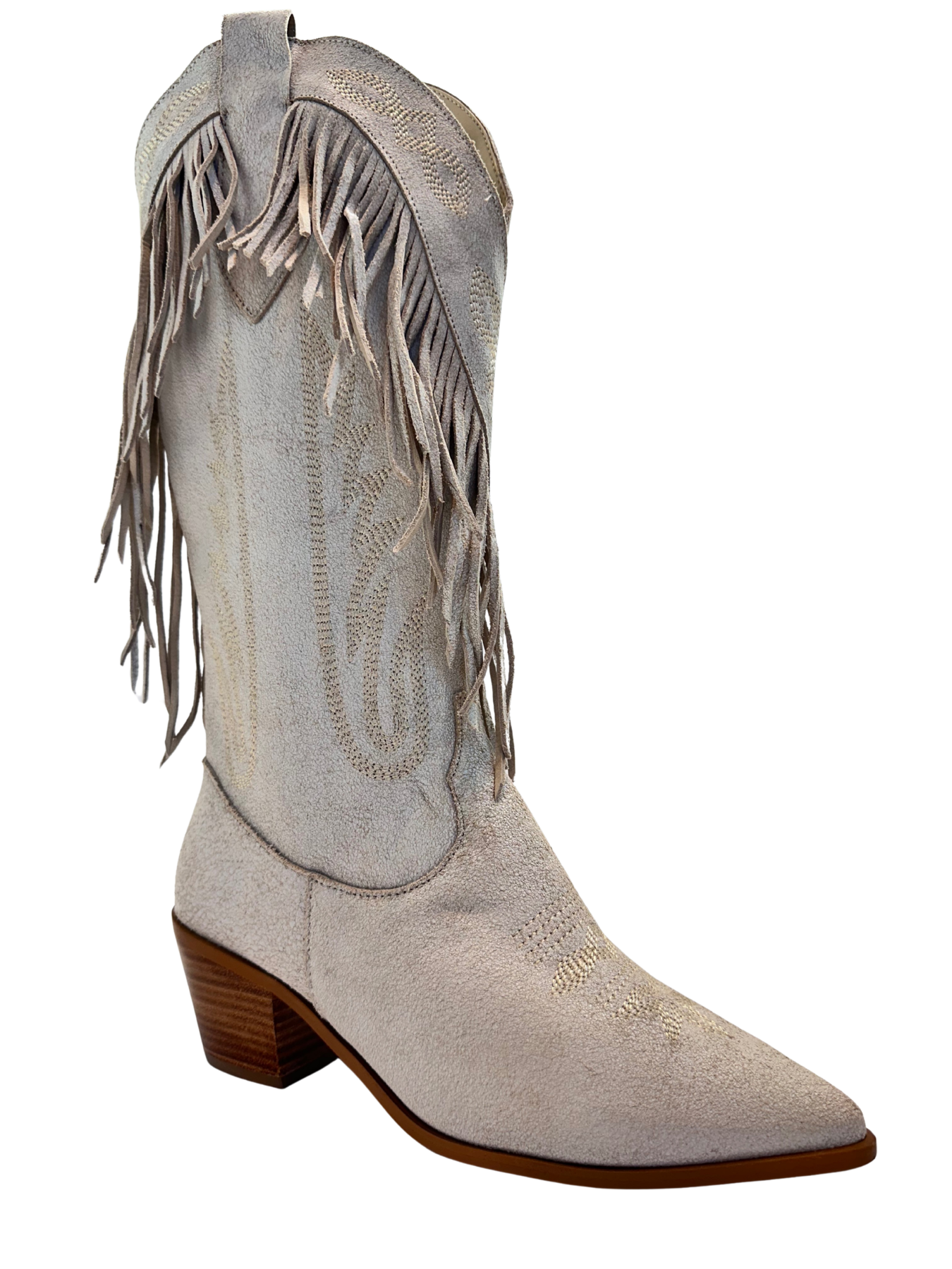 Bota Western Camurça Off White com Franjas