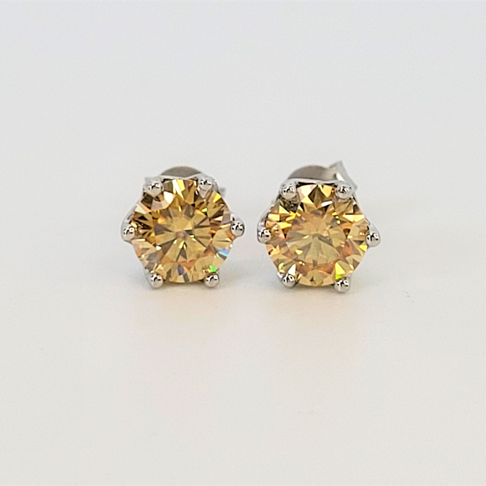 Brincos Solitários Com Moissanites Amarelas 1.0ct-prata #b27