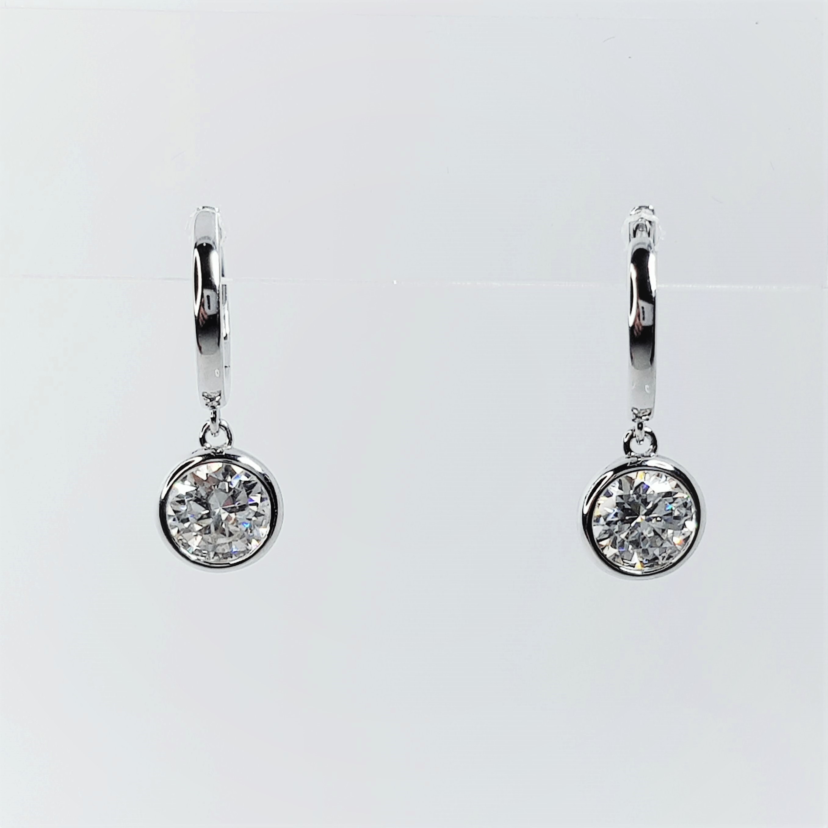 Brincos Argolas Ponto De Luz 1.0ct Cada Pedra - Prata #b35