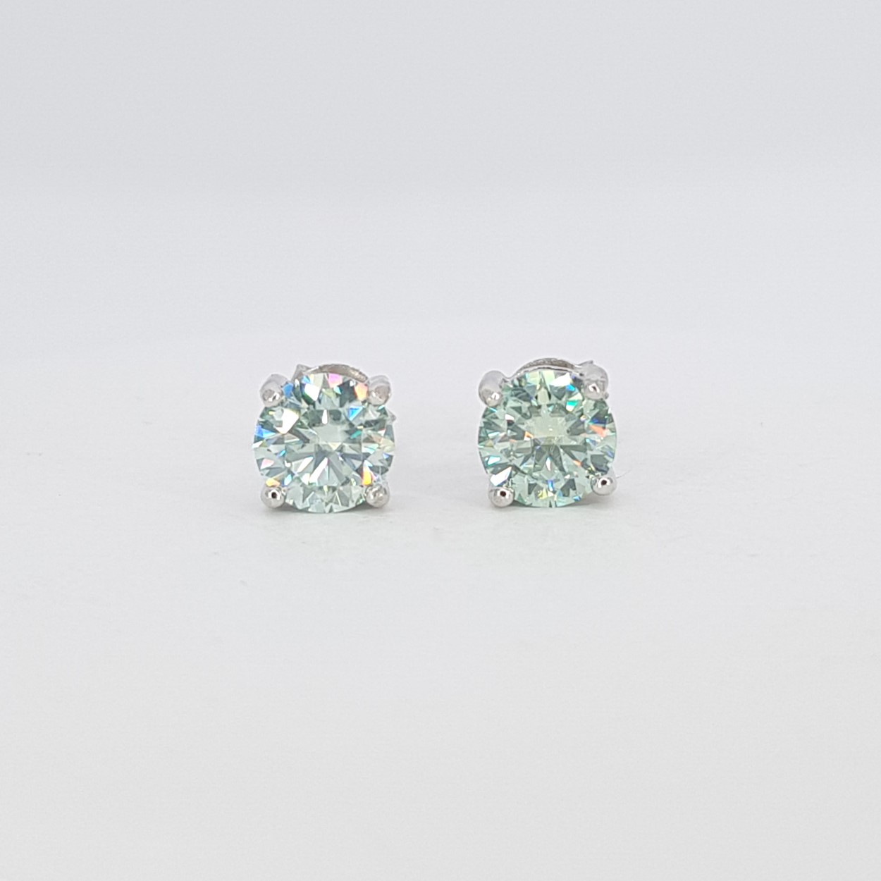 Brincos Solitários Com Moissanites Azuis 1.0ct - Prata #b100