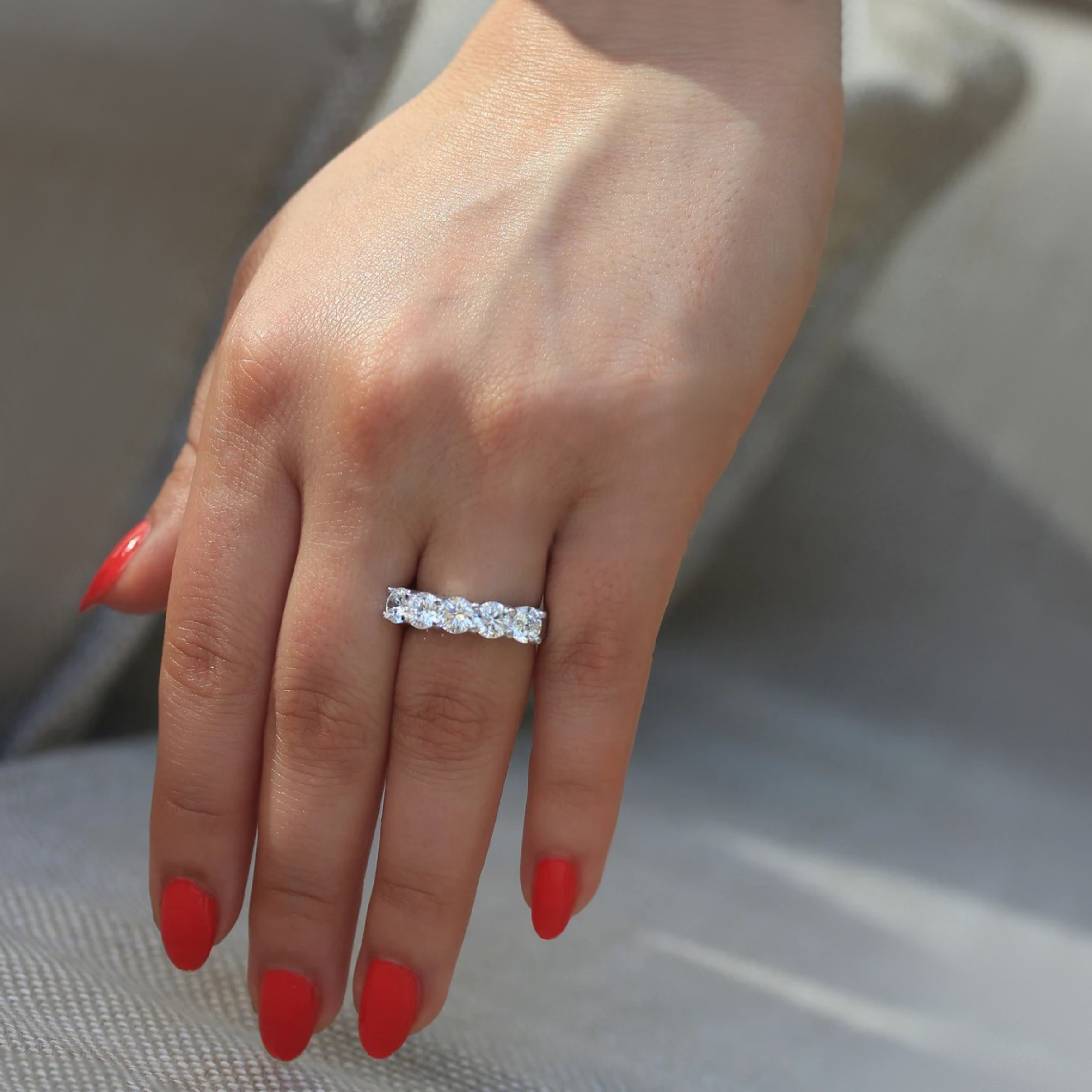 Anel Meia Aliança Com Moissanites De 50 Pontos - Prata #a30