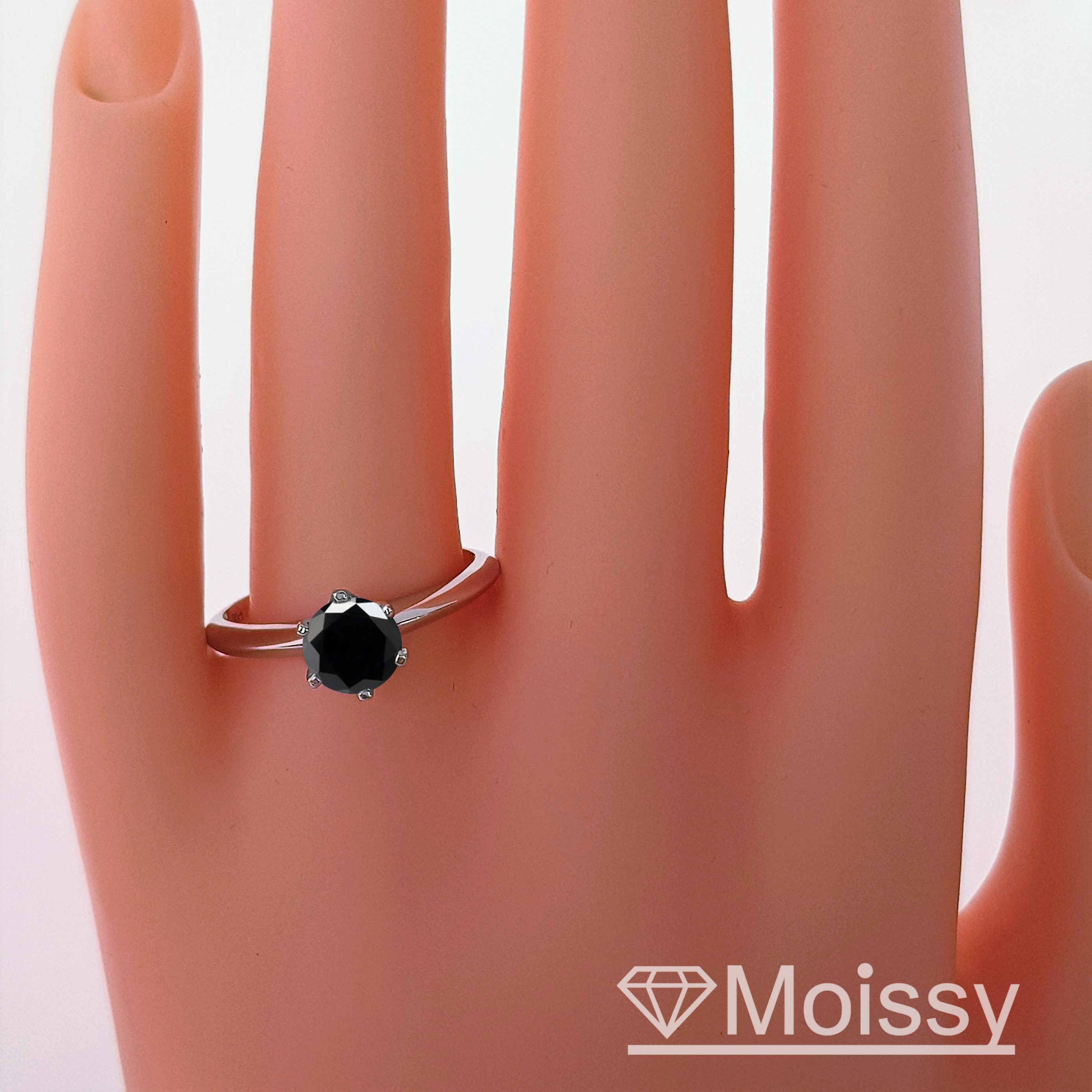 Anel Solitário Com Moissanite Preta 1.0ct - Prata #a28