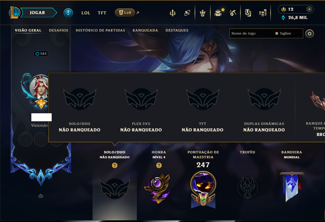 Unranked com 120 Champs e 83 Skins +2 Prestigios