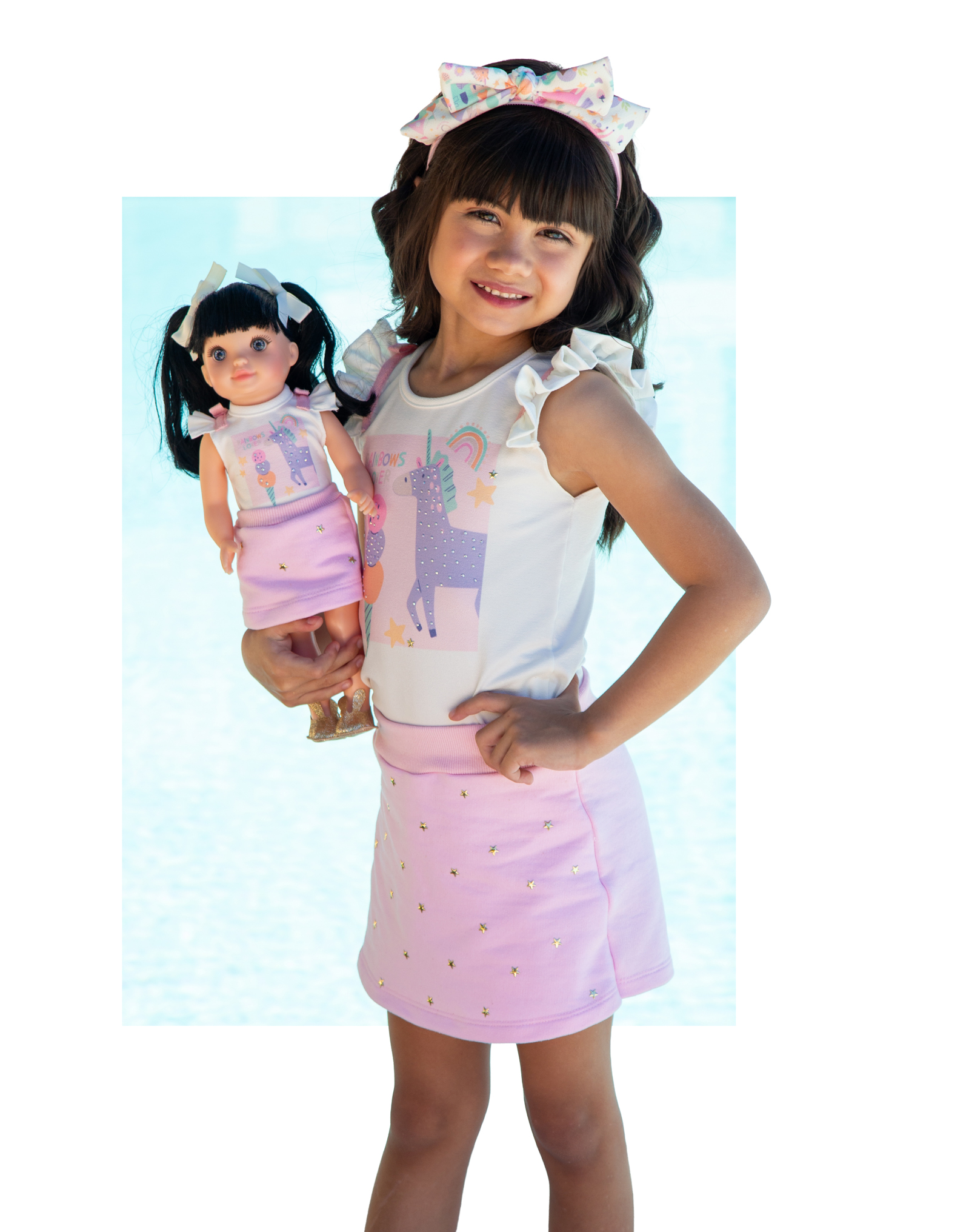 Conjunto unicórnio com shorts saia