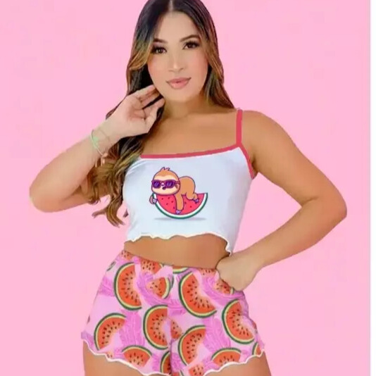 Pijama Baby Doll Virginia Cetim Renda