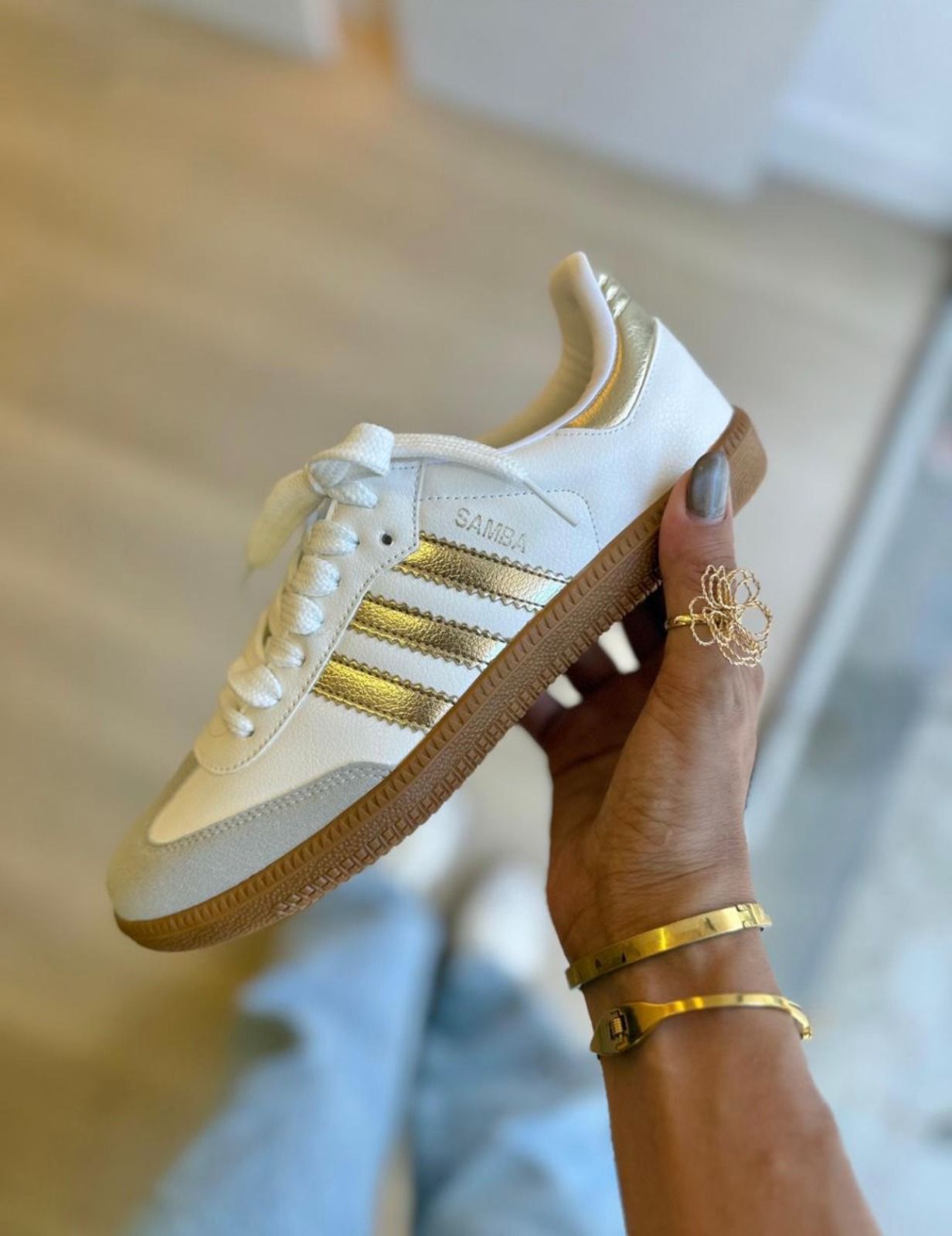 Tênis Samba Premium BRANCO COM OURO