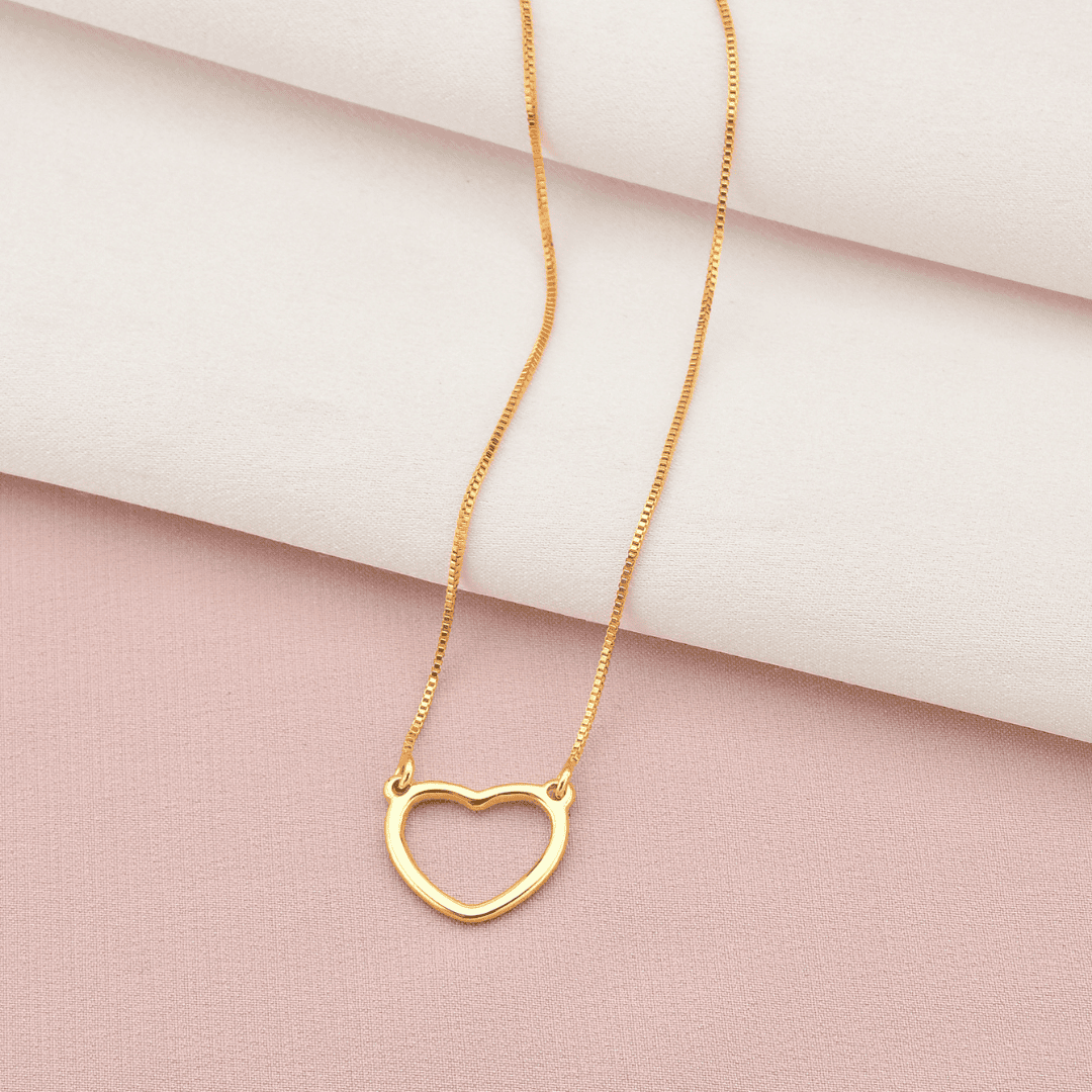 Colar Feminino Dourado Folheado De Ouro 18k Coração Semijoia