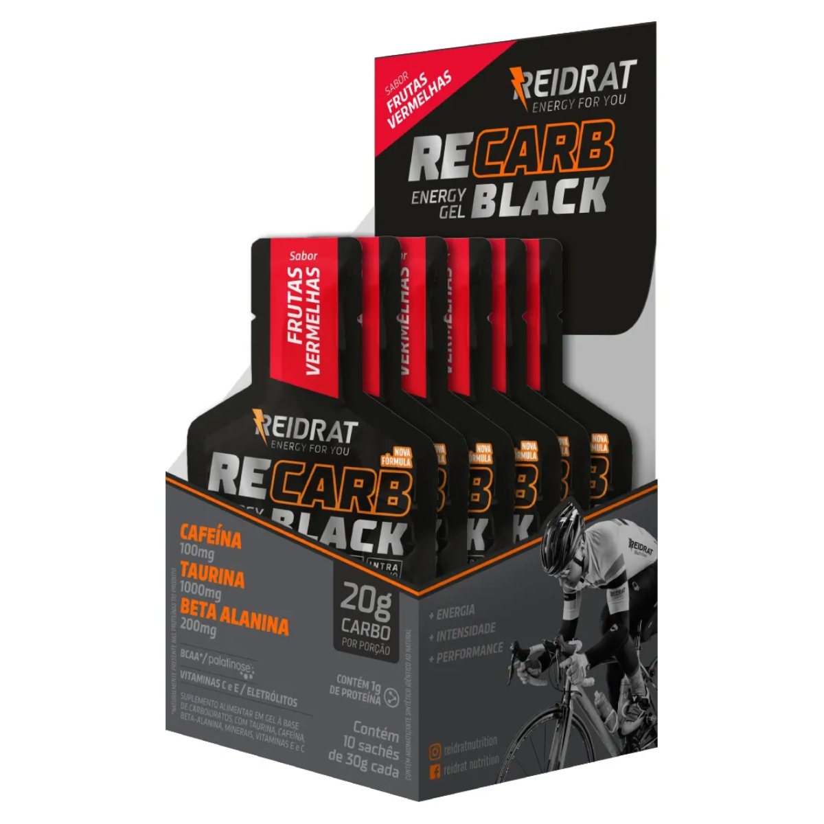 Display Recarb Energy Gel Black Pro Beta 10 Sachês De 30g