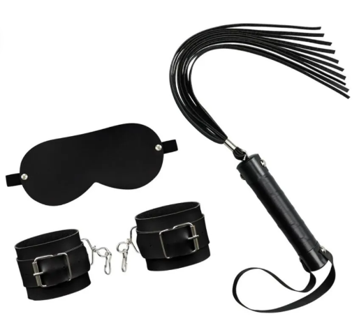 Kit 3 em 1: Algema, Chicote e Máscara