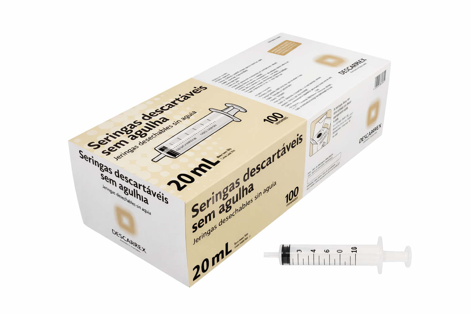 Seringa 20 ml Hipodérmica Sem Agulha - Pacote com 10 Unidades