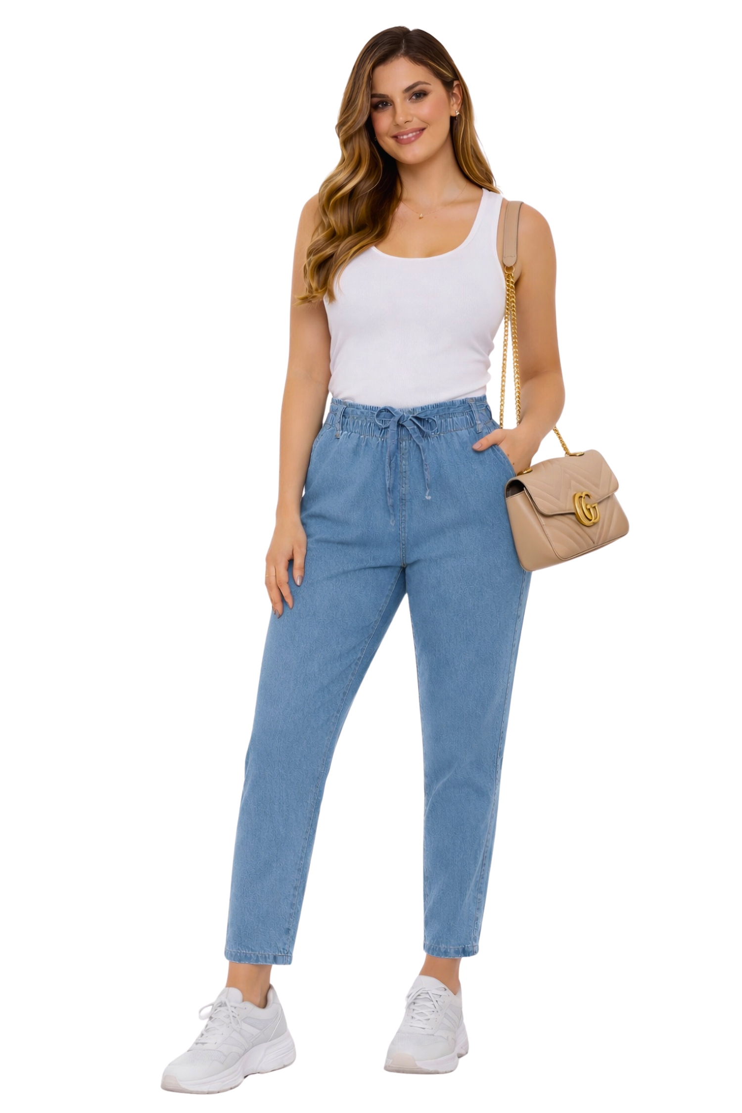 Calça Jeans Luna Cintura Alta Capri com Amarração