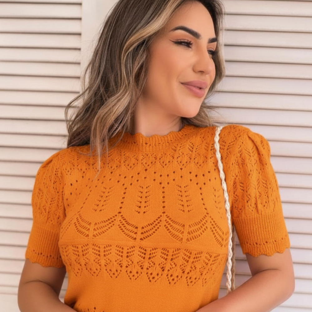 Blusa de Tricot Cor Salmão