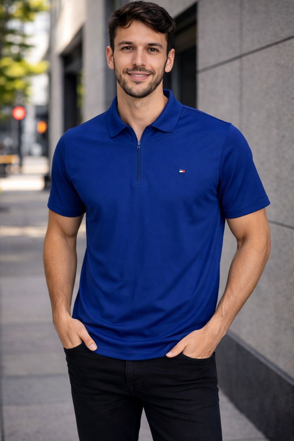 Camisa Manga Curta em Poliamida com Elastano   Conforto, Elasticidade e Estilo na Medida Certa-Azul