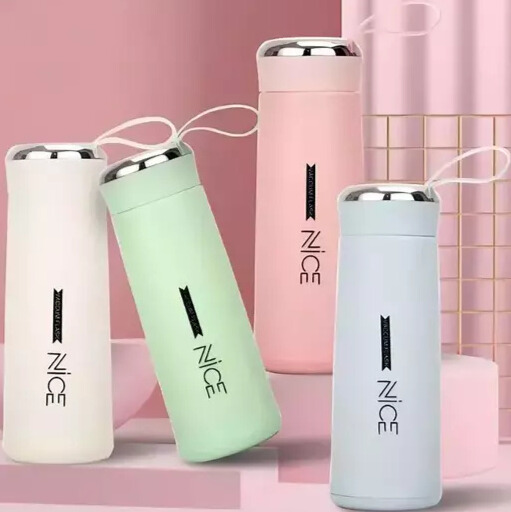 Garrafa de Água Vidro com Proteção 400ml Trends Colors Candy Mantém Temperatura Nice Rabbit