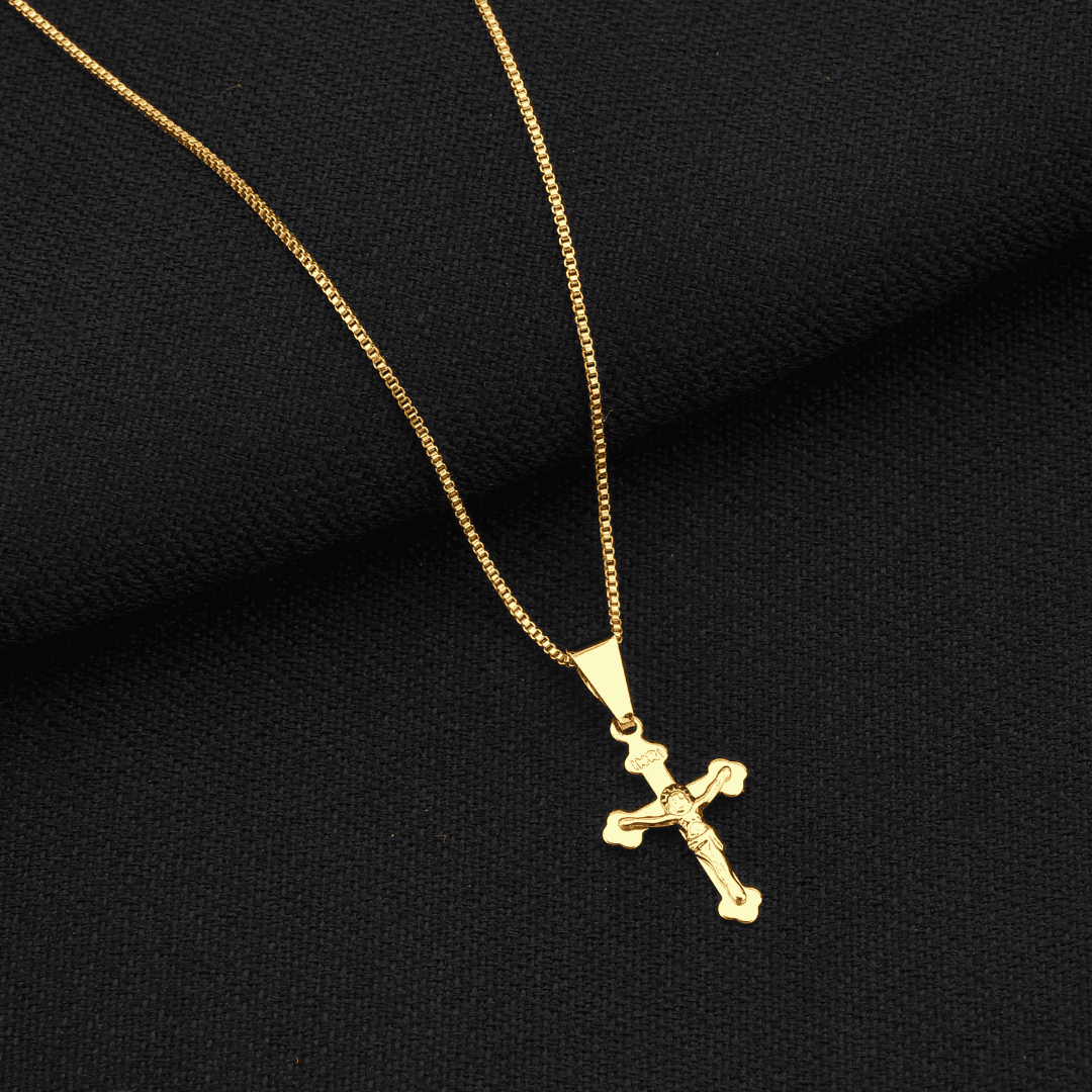 Colar Masculino Feminino Inri Cristo Folheado De Ouro 18k