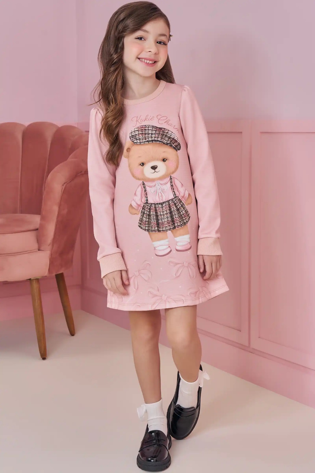 Vestido em Fly Tech Kukiê Infantil Menina