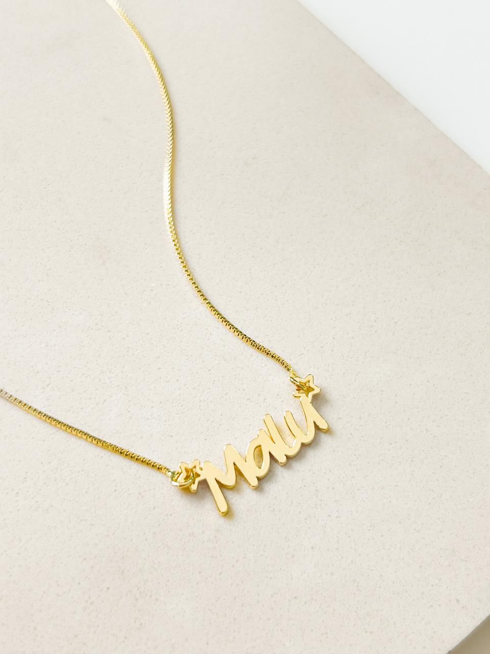 colar infantil nome e estrelas banhado a ouro