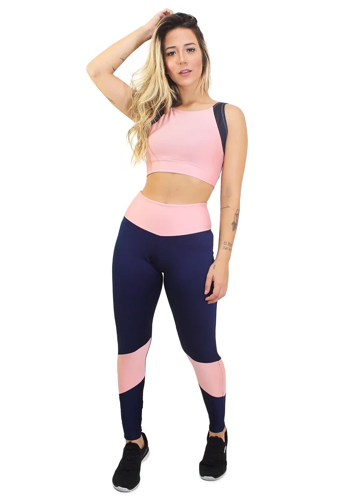 Conjunto fitness feminino Hot&Serious Pink Legging e Cropped rosa