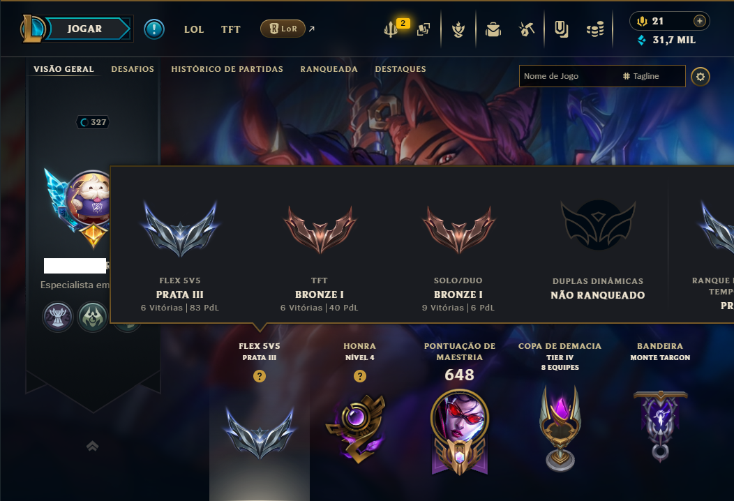 Bronze 1 com TODOS os Champs e 158 Skins ( ADC / MID / JG )