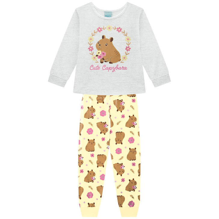 PIJAMA FEMININO MESCLA WHITE CAPIVARA KYLY